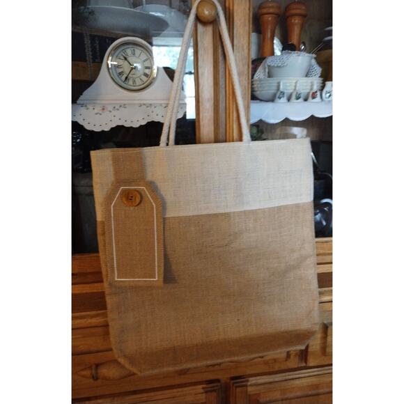 Mud Pie Handbags - Mudpie Button Burlap Tote 16" Tall 14 1/2" Wide